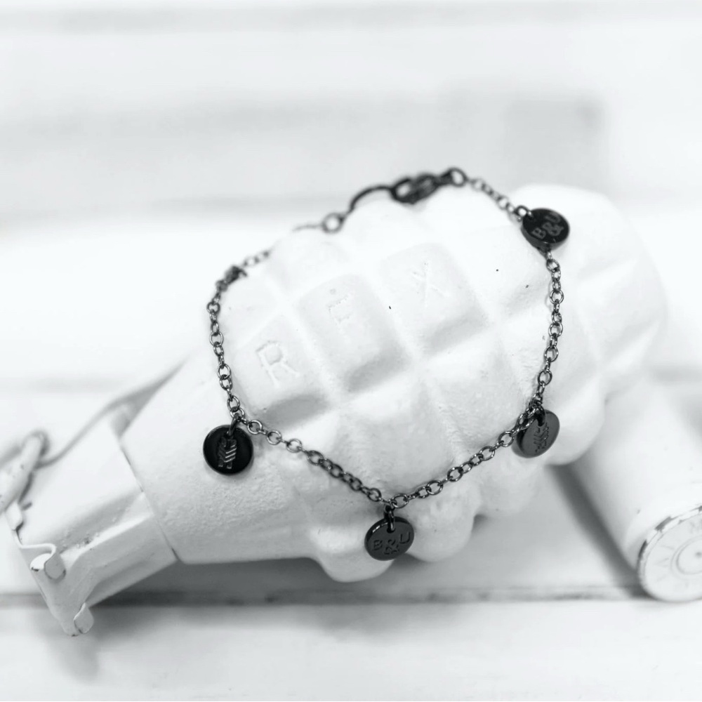 BRASS AND UNITY TITANIUM MULTI CHARM BLACK BRACELET